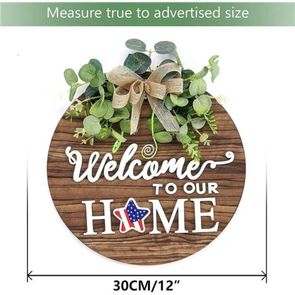 Interchangeable‎ Seasonal Welcome Sign Front Door Decoration Rustic Round Wood